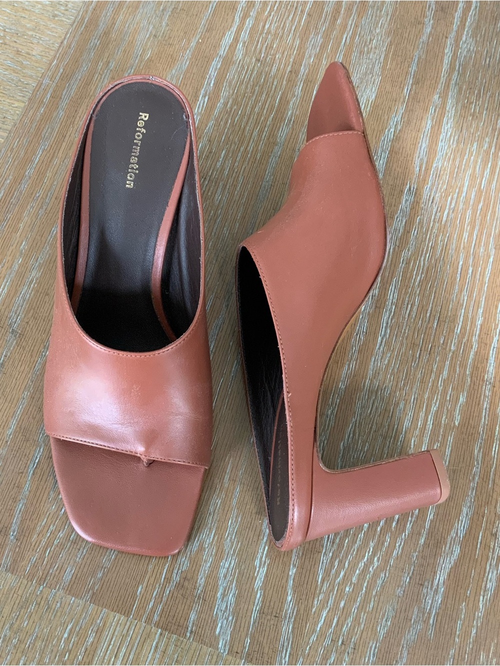 Reformation Brown Square Toe Slip On Block Heel Mules Women’s US7.5
